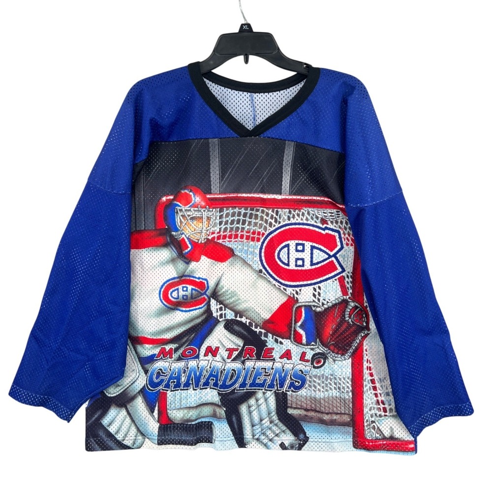 Vintage 90s CCM Montreal Canadiens Goalie Hockey Jersey Mens XL Blue AOP Habs